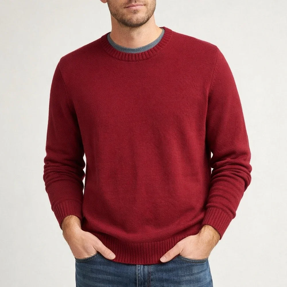 Vintage‎ Eddie Bauer Crewneck Sweater Mens M Burgundy Red Cotton Knit USA Preppy